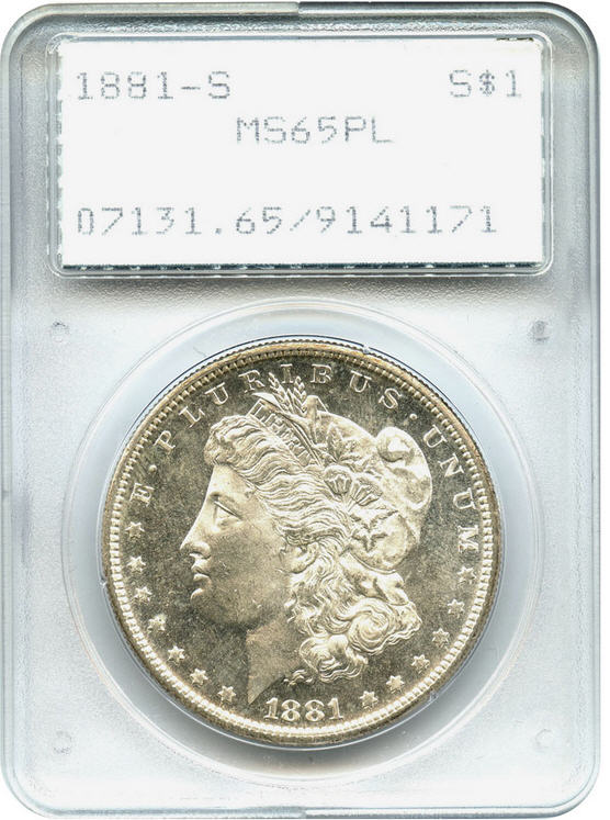 アンティークコイン　アメリカ　1ドル　モルガン銀貨1881-S ＄1 PCGS MS65 PL - OGH