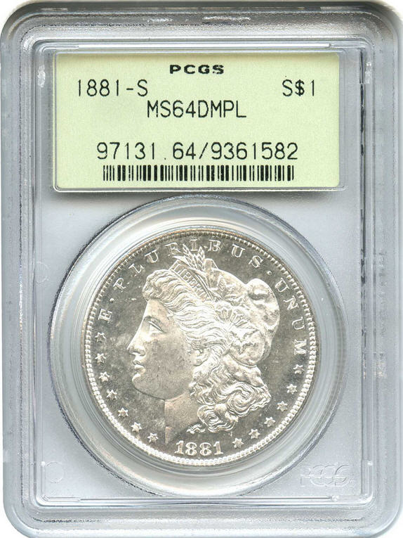 アンティークコイン　アメリカ　1ドル　モルガン銀貨1881-S ＄1 PCGS MS64 DMPL OGH