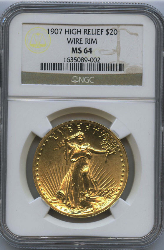 20ドル金貨セントゴーデンズ　ハイリリーフ1907 ＄20 NGC MS 64 Wire Edge