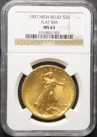20ドル金貨セントゴーデンズ　ハイリリーフ1907 ＄20 NGC MS 65 Flat Rim