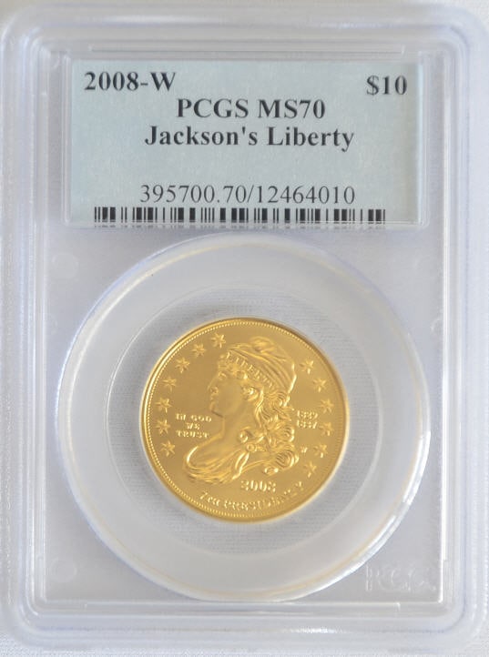【動画あり】2008-W ジャクソンズ・リバティ10ドル金貨 ＄10 PCGS MS70