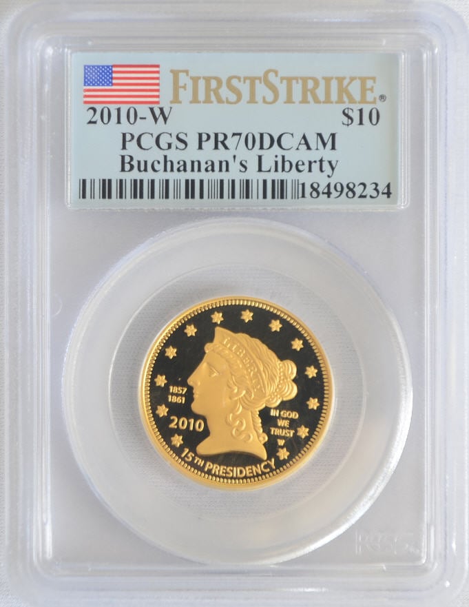 【動画あり】2010-W 10ドル金貨 ブキャナンズ　リバティ＄10 PCGS PR70(First Strike)