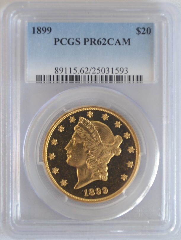 【動画あり】アンティークコイン　アメリカ　20ドル金貨リバティヘッド1899 ＄20 Liberty Head Double Eagle PCGS PF62 CAM