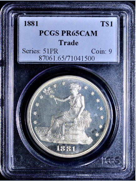 アンティークコイン　アメリカ　1ドル　トレードダラー銀貨1881 TRADE T＄1 PR65 Cameo PCGS