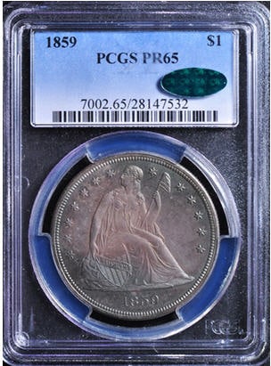 リバティ シーテッドダラー1ドル タイプ3 ノーモットー1859 $1 PR65 PCGS
