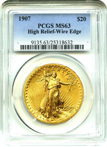 20ドル金貨セントゴーデンズ　ハイリリーフ1907 ＄20 PCGS MS 63 Wire Edge