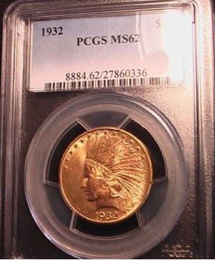 アメリカ　10ドル金貨インディアンヘッド1932 ＄10 PCGS MS62