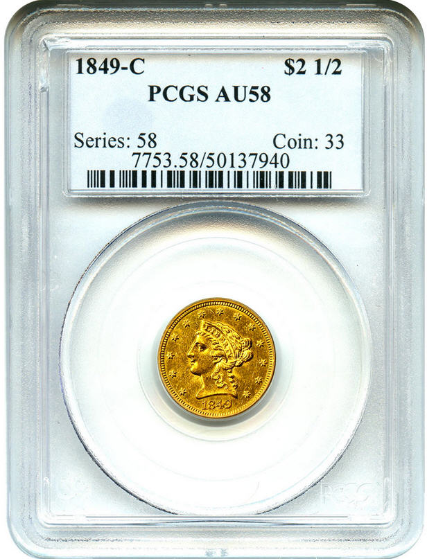 アンティークコイン　アメリカ　2.5ドル金貨 1849-C ＄2 1/2 PCGS AU58