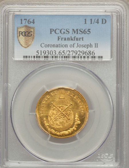 ドイツ1.25ダカット金貨　German States Frankfurt. Free City - Joseph II gold Coronation 1-1/4 Ducat 1764 MS65 PCGS