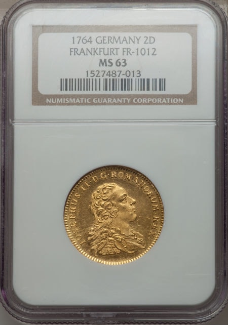 ドイツ2ダカット金貨　German States Frankfurt. Free City - Joseph II gold Coronation 2 Ducats 1764 MS63 NGC