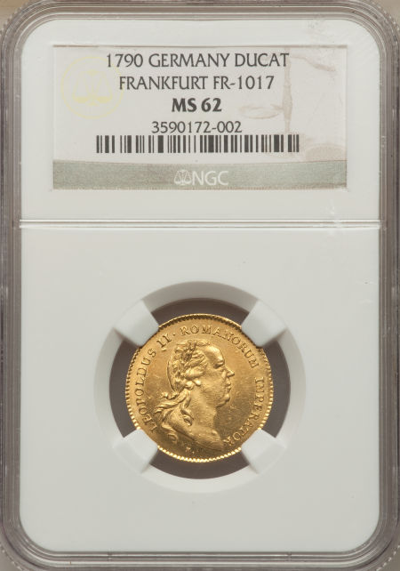 ドイツ1ダカット金貨　German States Frankfurt. Free City - Leopold II gold Coronation Ducat 1790 MS62 NGC