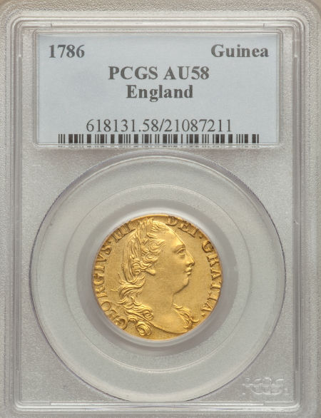 【動画あり】グレートブリテン1ギニー金貨George III gold Guinea 1786 AU58 PCGS