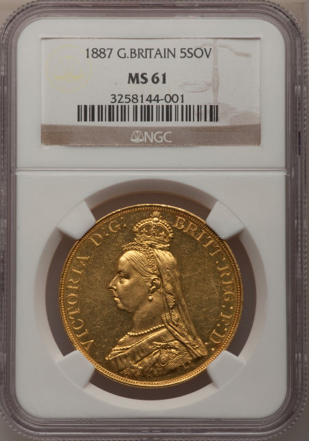グレートブリテン　5ポンド金貨 Victoria gold 5 Pounds 1887 MS61 NGC