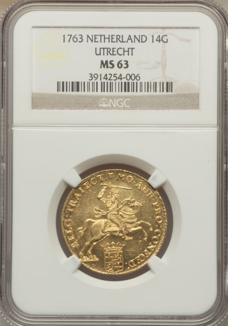 【動画あり】オランダ　14ギルダーNetherlands Utrecht. Provincial gold 14 Gulden 1763 MS63 NGC