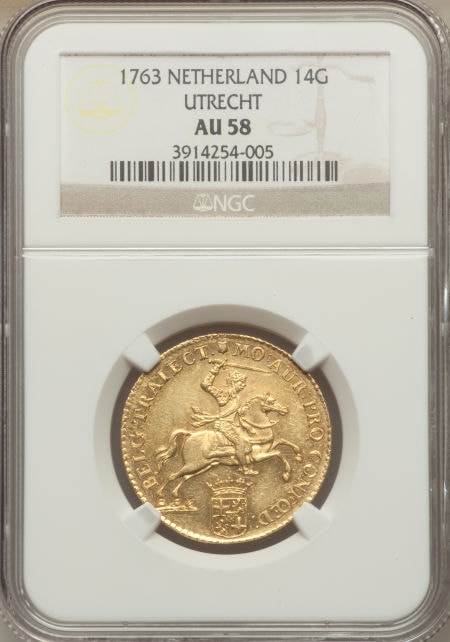 【動画あり】オランダ　14ギルダーNetherlands Utrecht. Provincial gold 14 Gulden 1763 AU58 NGC
