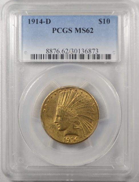 【動画あり】アメリカ 10ドル金貨インディアンヘッド1914-D $10 PCGS MS62