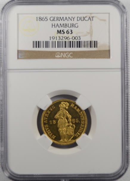 ドイツ1ダカット金貨German States - Hamburg. Ducat, 1865 NGC　MS-63
