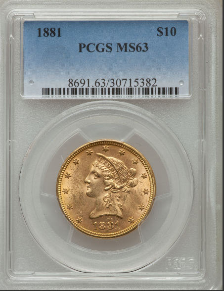 【動画あり】アンティークコイン アメリカ 10ドル金貨リバティヘッド 1881 $10 PCGS MS63