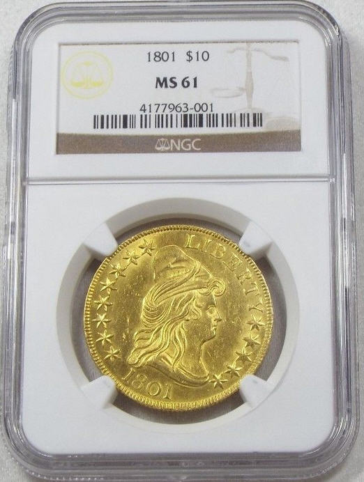 【動画あり】アンティークコイン アメリカ 10ドル金貨ドレープドバスト1801 BUST $10 LARGE EAGLE NGC MS61