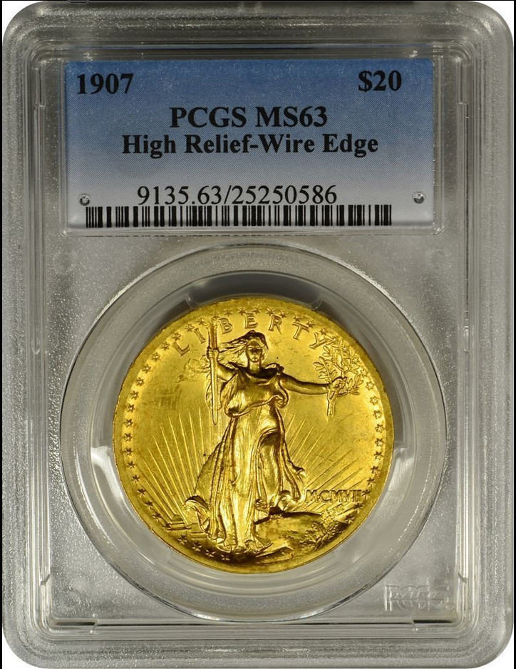 【動画あり】20ドル金貨セントゴーデンズ　ハイリリーフ1907 ＄20 High Relief, wire edge MS63 PCGS