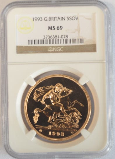 1993グレートブリテン5ポンド金貨（ソブリン）MS69　NGC　
