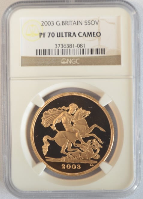 2003グレートブリテン5ポンドプルーフ金貨（ソブリン）PF70NGC　UCAM