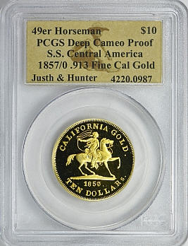 【動画あり】1857/0 ＄10 ゴールドホースマン　セントラルアメリカ PCGS Deep Cameo Proof