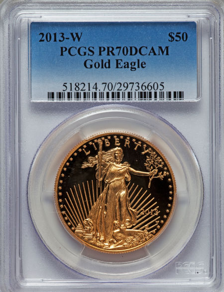 【動画あり】50ドル金貨　2013-W 1 oz Proof Gold American Eagle PR-70 PCGS 完全未使用　