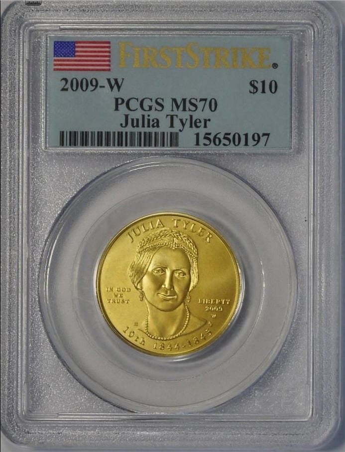 【動画あり】2009-W 10ドル金貨 ジュリア　タイラー＄10 PCGS MS70ファーストストライク