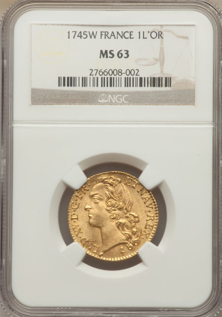 【動画あり】フランス ルイドール金貨 Louis XV gold Louis d'or 1745-W MS63 NGC
