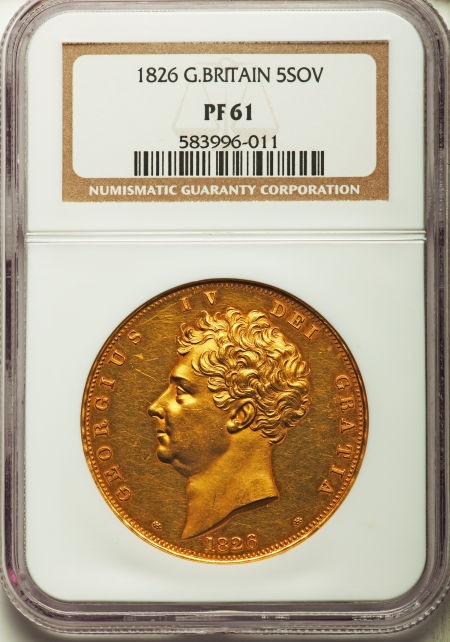 グレートブリテン　ジョージ4世　プルーフ　5ポンド 1826 PR61NGC