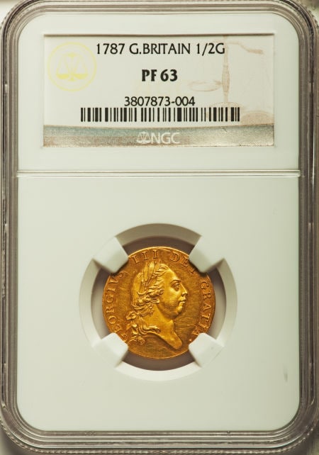 【動画あり】グレートブリテン ハーフギニー プルーフ金貨George III gold Proof 1/2 Guinea 1787 PR63 NGC