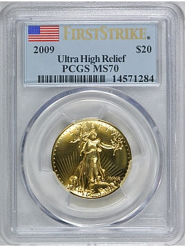 【動画あり】2009ウルトラハイリリーフ金貨　PCGS-MS70 (First Strike)　ファーストストライク未使用