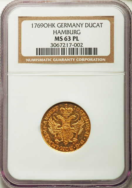 【動画あり】ドイツ1ダカット金貨 Hamburg. Free City gold Ducat 1769-OHK MS63 Prooflike NGC