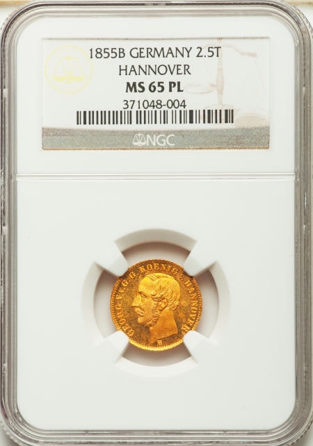 【動画あり】ドイツ2.5ターラー金貨 Hannover. Georg V gold 2-1/2 Thaler 1855-B MS65 Prooflike NGC