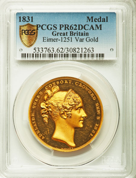 グレートブリテン　ウィリアム4世William IV gold Coronation Medal 1831 PR62 Deep Cameo PCGS