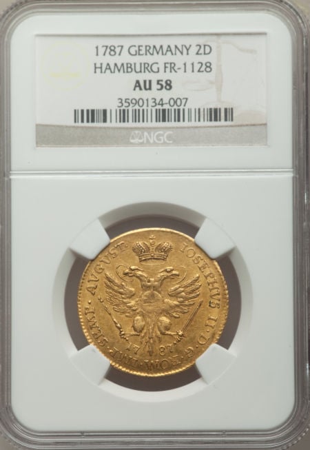 【動画あり】ドイツ2ダカット金貨 Hamburg. Free City gold 2 Ducat 1787 AU58 NGC