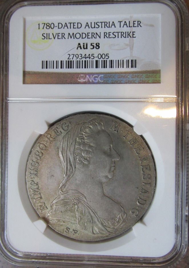 1780 Austrian Thaler IC-FA graded AU58 by NGC