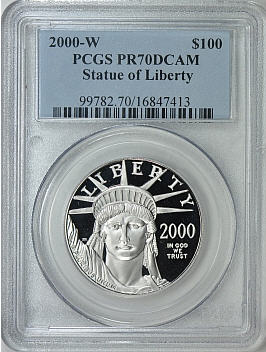 【動画あり】プラチナイーグル　100ドル　1オンス2000-W ＄100 Platinum Eagle PR70 Deep Cameo PCGS