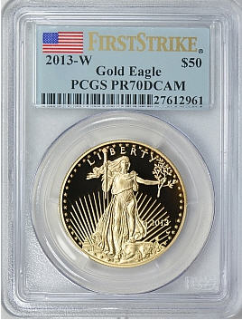 【動画あり】50ドル金貨　ゴールドイーグル　2013-W GOLD EAGLE  ＄50 PCGS PR70 DCAM ファーストストライク完全未使用　