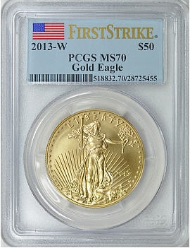 【動画あり】50ドル金貨　ゴールドイーグル　2013-W GOLD EAGLE  ＄50 PCGS MS70 ファーストストライク完全未使用　