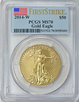 【動画あり】50ドル金貨　ゴールドイーグル　2014-W GOLD EAGLE  ＄50 PCGS MS70 ファーストストライク完全未使用　