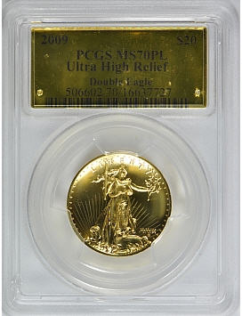 2009ウルトラハイリリーフ金貨　PCGS-MS70 PL（プルーフライク）ゴールドラベル　未使用
