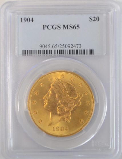 【動画あり】アンティークコイン アメリカ 20ドル金貨リバティヘッド 1904 $20 PCGS MS65 未使用25092473