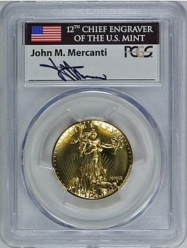 2009ウルトラハイリリーフ金貨　PCGS-MS70　Mercanti サイン入り