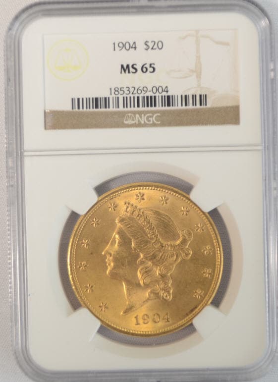 アンティークコイン アメリカ 20ドル金貨リバティヘッド 1904 $20 NGC MS65 未使用1853269-004