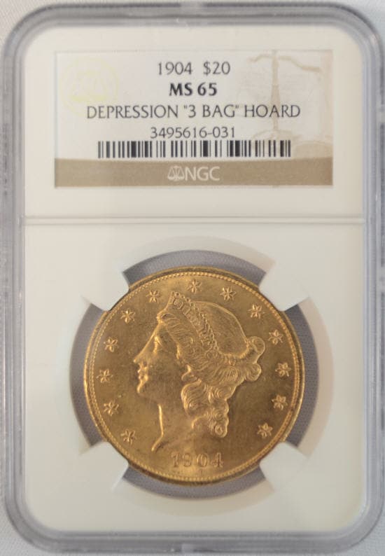 アンティークコイン アメリカ 20ドル金貨リバティヘッド 1904 $20 NGC MS65 未使用3495616-031