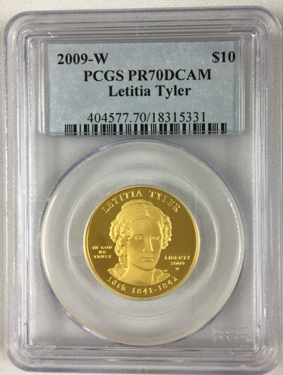 【動画あり】2009-W 10ドル金貨 レティシア　タイラー＄10 PCGS PR70 DCAM完全未使用