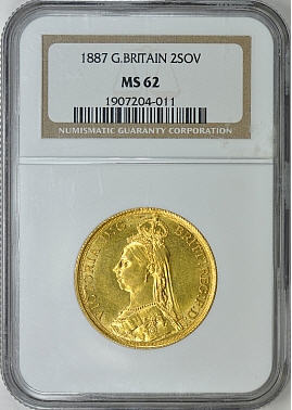 グレートブリテン　2ポンド金貨 Victoria gold 2 Pounds 1887 MS62 NGC