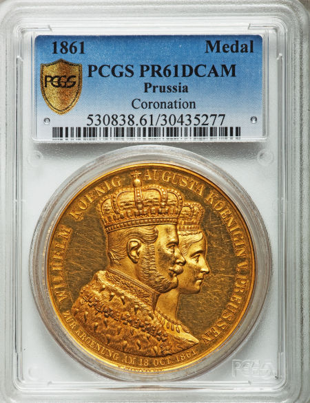 【動画あり】ドイツ12ダカット　プルーフゴールドメダル Wilhelm I gold Proof Coronation Medal of 12 Ducats Weight 1861 PR61 Deep Cameo PCGS